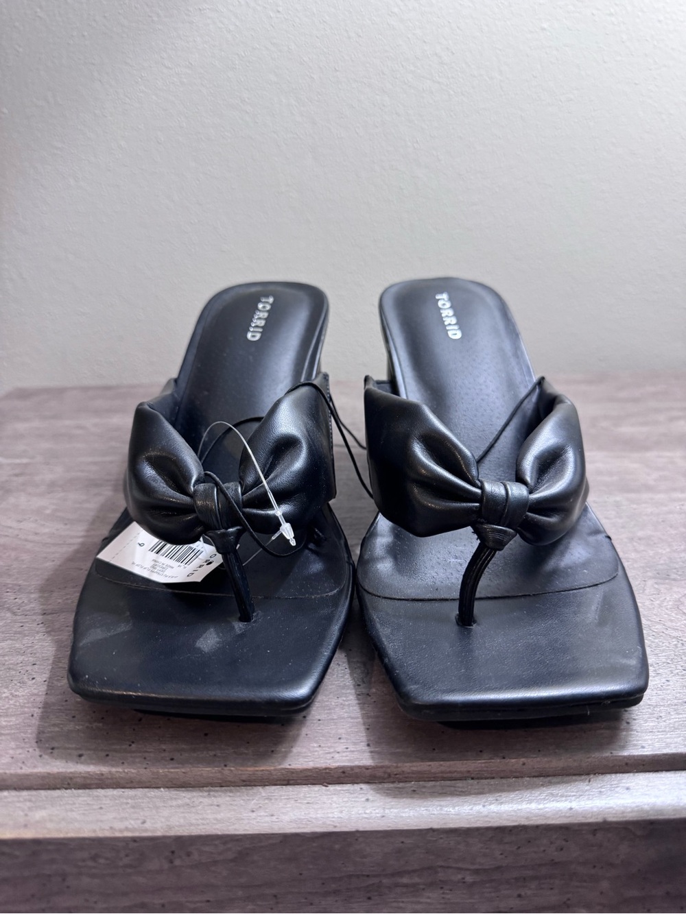 torrid Black Bow Toe-Post Sandals with Square Toe